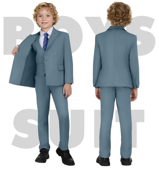 5 Piece Suit for Boys Slim Fit Formal Suit Double Button Kids Wedding Ring Bearer Outfits Tuxedo Suit Set