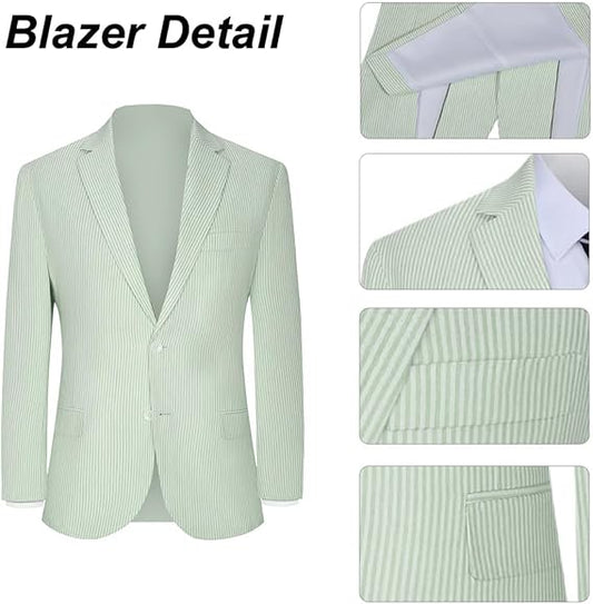 Boys Seersucker Suits 2 Pieces boy Sets for Teens Striped Blazer Short Pants Summer Kids Tuxedos Wedding Outfit