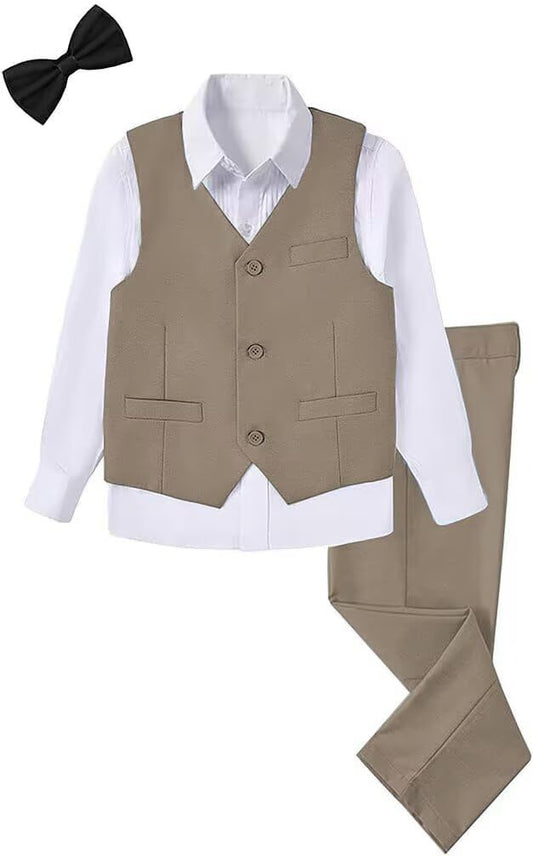 Boys 4-Pieces Suits Slim Fit Kids Outfits Vest Dress Pants Sets Formal Suit for Boy