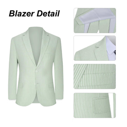 Seersucker Suit Mens Slim Jacket Shorts Set Casual 2 Piece Striped Suit Holiday Outfits for Summer Wedding Tuxedos